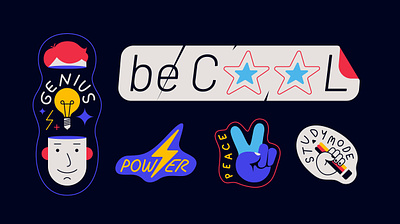 Teenage Stickers badge color cool education genius idea illustration peace power school sticker student study teenage vector