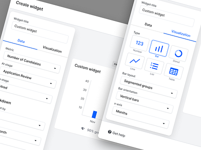 Dashboard widget creation analytics controls customization dashboard dialog elevation floating interface modal reporting tabs ui widget