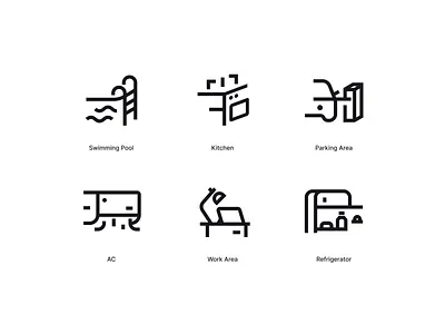 Icons - Exploration ac design exploration facilites hotel icon icon pack icon set inn kitchen line parking area refrigerator swimming pool ui userinterface website work area