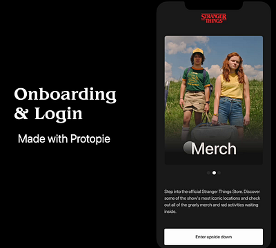 Stranger Things | Onboarding & Login animation app design madewithprotopie mobile motion graphics netflix protopie stranger things strangerthings strangerthingsstore ui ux