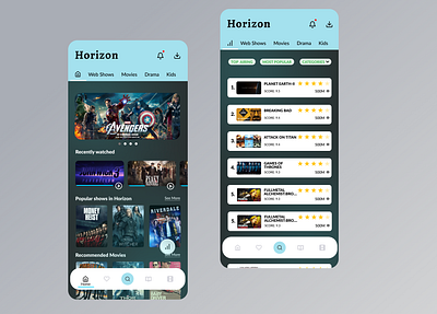 Horizon OTT App UI design app design letsdesign ott movie top rated movie ui