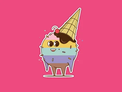 SCOOP! colorful homemade ice cream ice cream cone illustration lgbt lgbtq melting millies pride rainbow scoop sticker summer sweet tooth