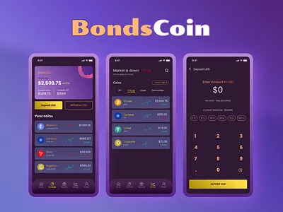 BondsCoin- A cryptocurrency app animation app design graphic design illustration ui ux