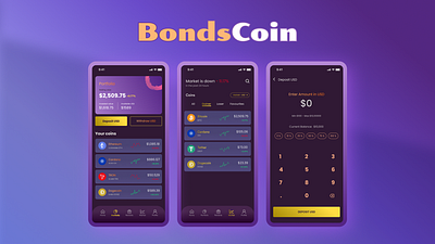 BondsCoin- A cryptocurrency app animation app design graphic design illustration ui ux