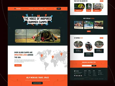 Travelsy - Summer Camp Website Design adventure bonfire camp campground camping event agency event organizer hiking ewbsite landing page modern design mountain nature place summer summer camp summer tent travel landing page ui design ux design vacation website design