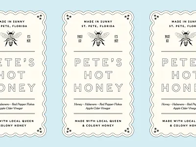Pete's Hot Honey bee branding color design french honey illustration label packaging scallop type
