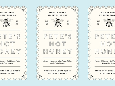 Pete's Hot Honey bee branding color design french honey illustration label packaging scallop type