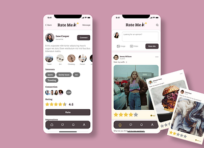 Rate Me- Social Media Mobile Application app design illustration typography ui ux