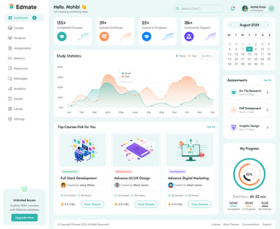 Edmate - Online Learning Dashboard Figma Template user interface