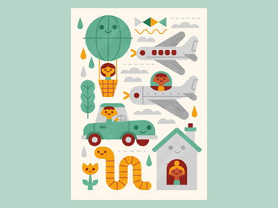 Flying high aeroplane childrens illustration cute flying fun illustration kids illustration worm