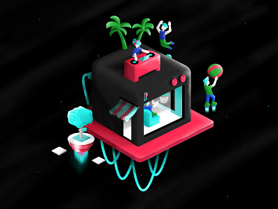 TikTok Illustrations arcade branding floating illustration kiosk mall musicbox planet rockets space tiktok vector