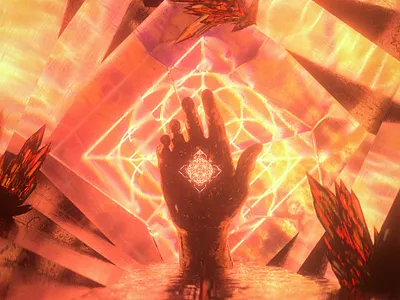 Inward Journey 3d c4dart cgi cinema4d crystals esoteric geometric illustration narrative occult orange redshift rendered surreal symbol water