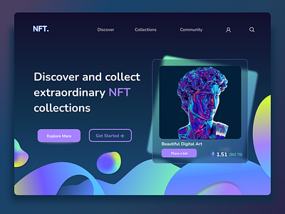 NFT Marketplace Landing Page 3d app colorful design glass glassmorphism landing marketplace nft page ui website