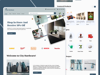 Hardware Store Landing Page blue design e commerce e commerce landing page earthy color palette earthy color pallette earthy pallete ecommerce ecommerce home page hardware store hardware store website home page landing page new york store store home store landing page tool store tools ui