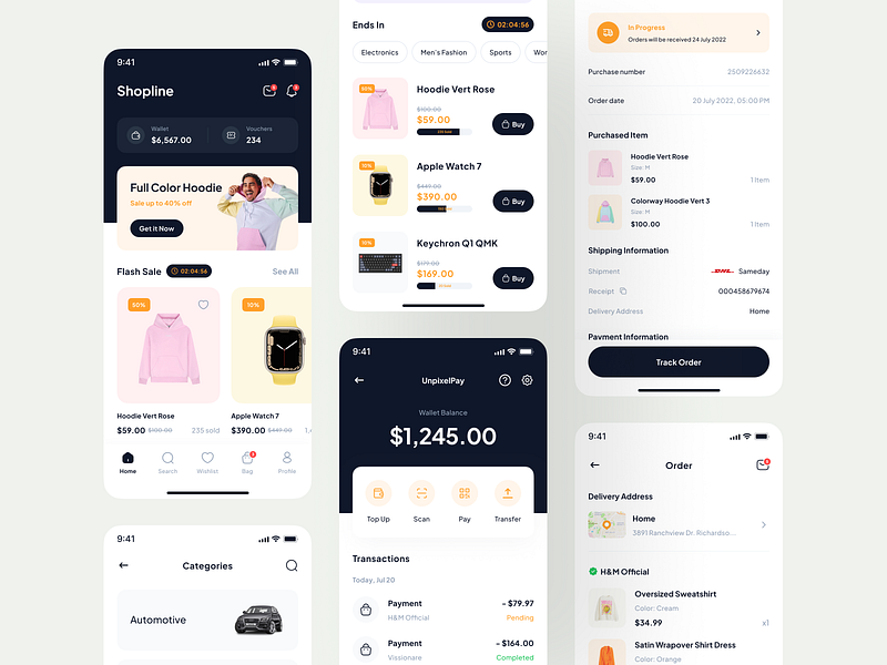 Shopline - Marketplace App UI Kit amazon branding cart design ebay fashion flash sale mobile online shop online store sales shopee shopping ui ui kit ui8 uidesign uikit ux wishlist