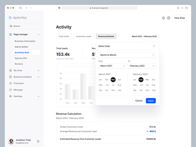 Advance date Filtering - Business Management System business calender dashboard date date picker e-commerce history management minimal sass search shop sidebar topbar ui user interface ux web app