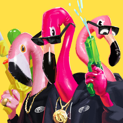 Gflam, the Gangster Flamingo digital illustration digital painting flamingo flamingos gangster gun icon illustration photoshop pink squirt gun water gun