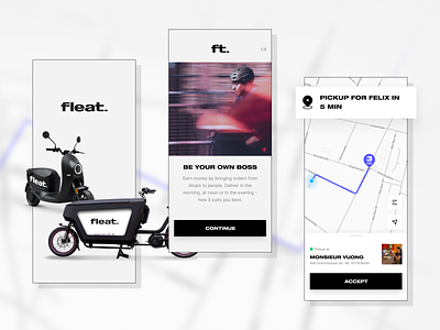 Fleat Rider App | Quick-Commerce Delivery app berlin bike carousel delivery map minimal navigation onboarding quick commerce route startup ui