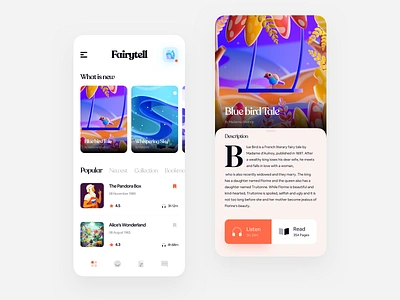 Fairytell, an eBook Reader App 🦄 - #VisualExploration 3d 3d art 3d illustration app app design application bold book clean ebook ebook reader fairytale illustration ios kids minimal mobile tale ui ui design