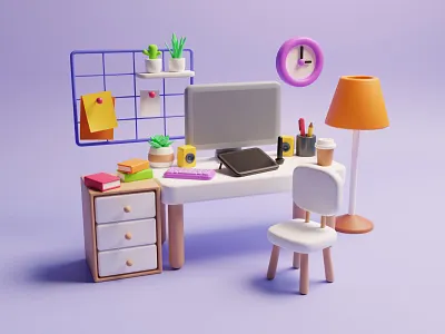 3D Work Desk 3d art blender design illustration lighting low poly render