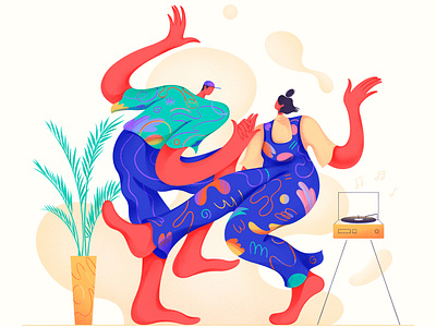 Dancing Couple character design characters couple dance digital art illustration illustration art lifestyle man marketing illustration music onboarding party people procreate teamwork ui vector web woman