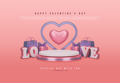 Happy valentine's day with 3d render 3d clean cute graphic design illustration love modern romantic valentine