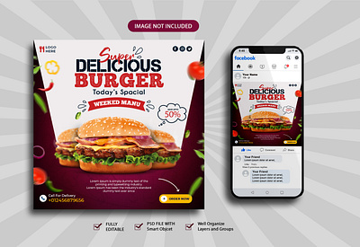 Delicious Burger social media Banner or Instagram Post ads advertising banner facebook ads food manu illustration instagram instagram post banner logo trends 2022 offer photoshop design promotion ads restaurant social media social media ads social media post special food template trend web banner