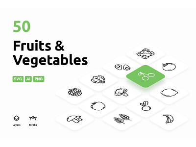 Fruits & Vegetables - Icons Pack adobe illustrator design flat food foodicons fruits icons illustrator ui vector vegetables