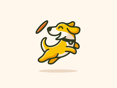 Dog & Frisbee adorable brand branding cartoon catching character cute disc dog flying for sale frisbee happy identity jumping logo mascot pet school training