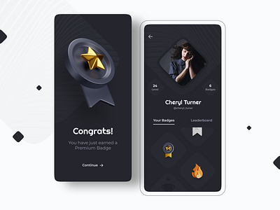 Trivia App UI - Badges 3d app badge badgecollection badges dailyui dailyui084 darkui design leaderboard minimal mobileui shot trivia ui uiux ux