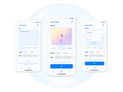 Social posting pages app design app ui bubbles categories design image mobile app mobile app design poll post posting social social post text ui ui ux