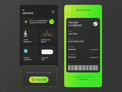 Covid Tracker UI - Design Exploration apps black ui clean covid dark ui design exploration medical minimalist mobile ui ux vaccine