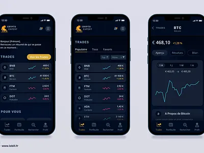 Design of a cryptocurrency application app application bitcoin blockchain crypto crypto app crypto currency crypto exchange cryptomonnaie currency data design digital figma graphic design innovation logo mockup ui ux