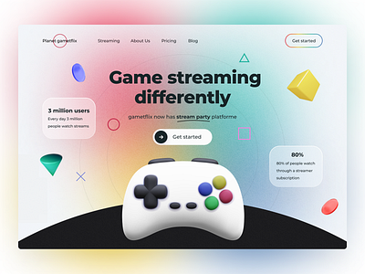 Game streaming platforms 3d ilustration adaptive concept design desktop game gemas hero home page interface landing online service starting page stream streaming ui ux web design website