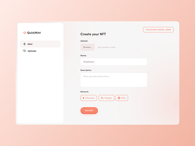 NFT Minting Dashboard blockchain branding clean crypto dashboard design download icon interface minimal nft simple template ui upload ux