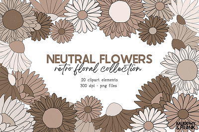 Retro Flowers Clipart in Neutrals clip art graphics daisy clipart floral clipart flower clip art flowers png files groovy pattern illustration neutral floral graphics retro clipart retro floral clipart sunflower clipart