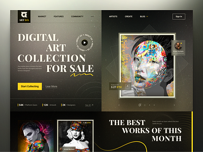 NFT Marketplace Website art bitcoin blur crypto cryptoart cryptocurr dark ui eth header illustration marketplace nft ui uiux ux web web design web site website