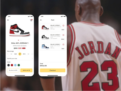 Sneakers Store App app cart design designercyprus designerminsk marketplace mobileapp red shoes shop shopping sneakers store ui uidesigner ux white yellow