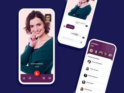 Video Call App app ui design call ui chat app chatting ui contact list ui graphic design illustration iphone live call mobile app mobile app ui mobile contact list mobile version modern style ui desing ux design video application video call video call mobile app video stream