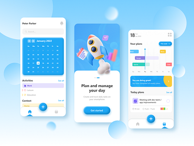 Task Management Mobile App / Claymorphism UI app calendar claymorphism daily tasks dates design illustration mobile design neumorphism planner planner app task maneger ui ux web design