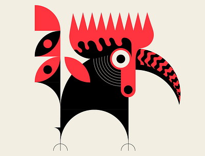El Gallero abstract black design geometric illustration messymod minimalist red rooster vector