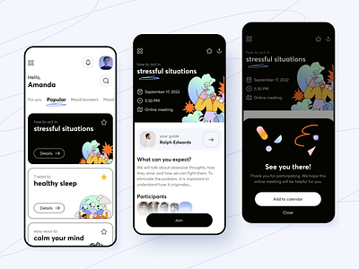 Mental Health Help Application anxiety app application depression doctor help insomnia medical help mental health mental problems mobile mobile app mobile application product design sleep stress ui uiux ux uxui