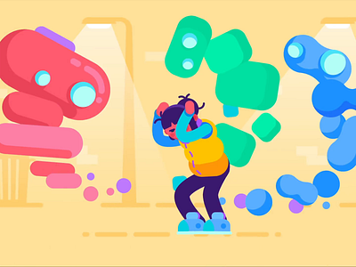 Kurzgesagt - Universal basic income 1 car character animation colors demons flat girl illustration kurzgesagt motion design motion graphics smog smoke