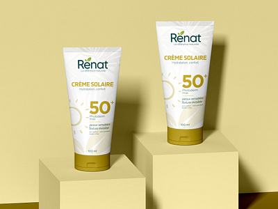 Rénat "crème solaire" white version branding cosmetics creative logo graphic design logo logo design minimal product