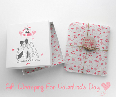 Gift Wrapping For Valentine's Day branding cats celebration gift graphic design heart packaging packaging design pattern valentines day wrapping pape