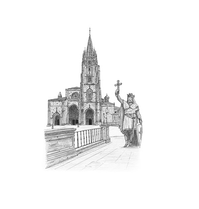 Oviedo Cathedral architecture artwork drawing illustration inkpen sketch