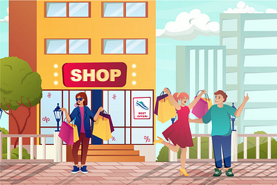 Street Shopping Cartoon Vector Illustration 3d abstract bag branding cartoon concept creative design graphic illustration isolated mall people shopper shopping street shopping ui vector vector illustration web concept