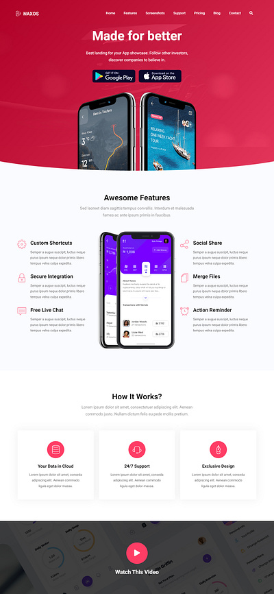 Naxos - React Next JS App Landing Page Template sass landing page