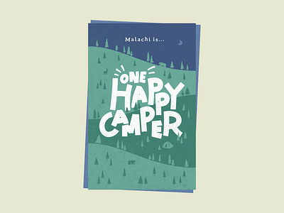 One Happy Camper animals art bear bears birthday camp camper campfire camping deer forest happy illustration one one happy camper pines trees woods