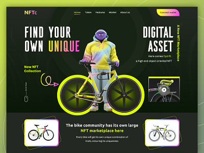 NFTc- NFT Marketplace Website (Digital Asset) bicycle bicycle landing page bike cpdesign creativepeoples crypto art dark design digital asset digital nft collection landing page nft nft art nft collection nfts online shop rarible trending walk web design